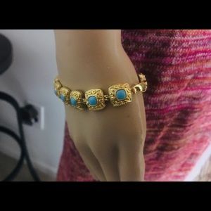 Brass Goldplated Custom Turquoise Bracelet 7.5 in